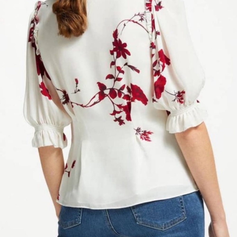 Joie Red White Floral Rose Silk Blouse